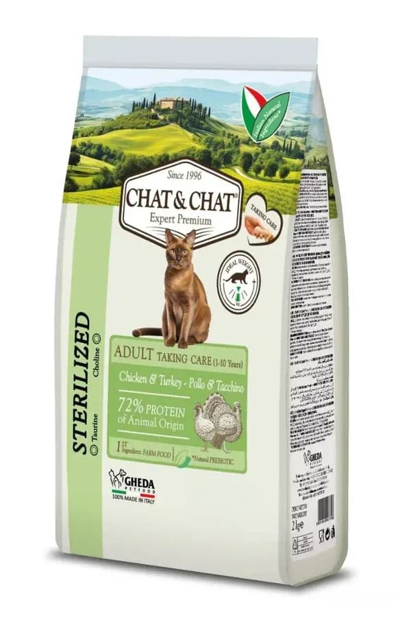 Expert Chat & Chat Care Sterilized Adult Cat Food, Enriched with White Poultry Meat