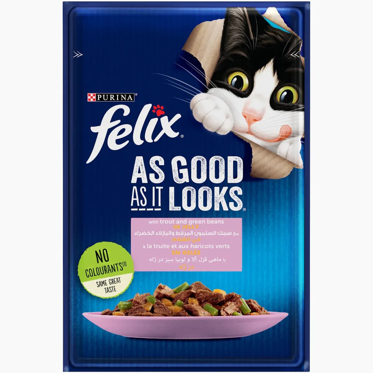 PURINA FELIX As Good as it Looks With Trout and Green Bean in Jelly Wet Cat Food Pouch 85g
